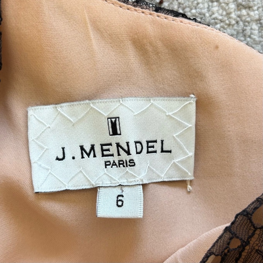 J. Mendel One-Shoulder Dress in Blush w/ Black Lace Detailing Size 6 Silk Chic - Picture 3 of 5